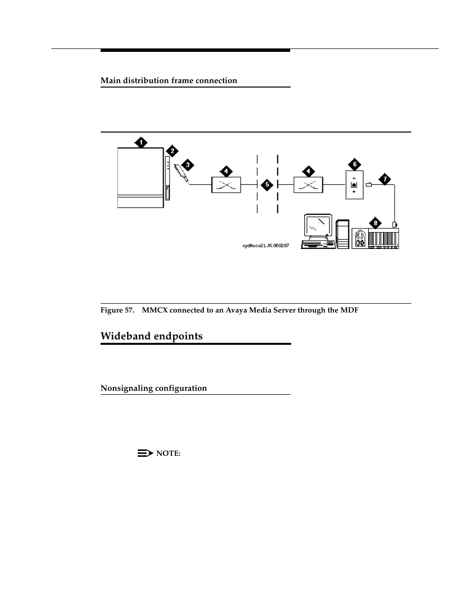 Main distribution frame connection, Wideband endpoints, Nonsignaling configuration | Avaya 555-233-116 User Manual | Page 209 / 246