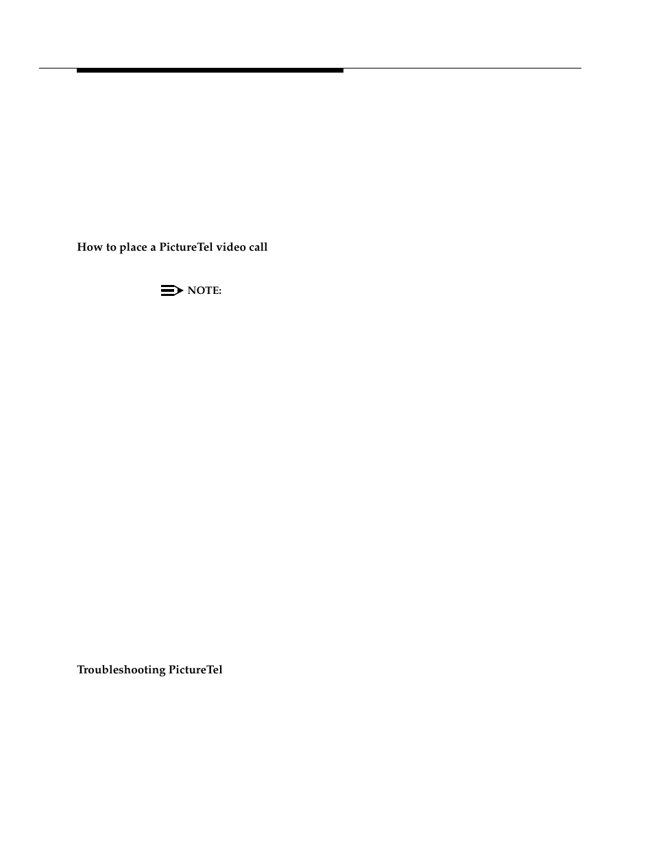 How to place a picturetel video call, Troubleshooting picturetel | Avaya 555-233-116 User Manual | Page 216 / 246