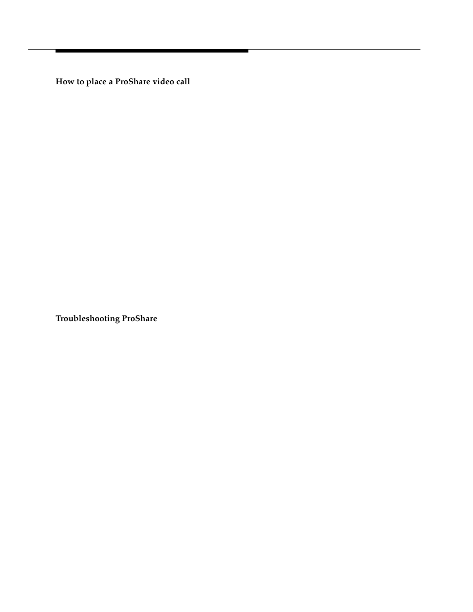How to place a proshare video call, Troubleshooting proshare | Avaya 555-233-116 User Manual | Page 218 / 246