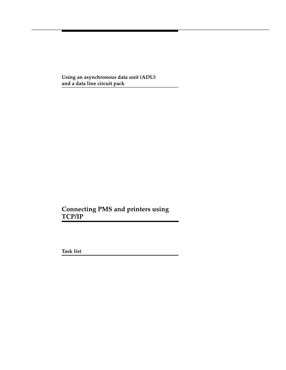 Connecting pms and printers using tcp/ip, Task list, Using an asynchronous data unit (a | Avaya 555-233-116 User Manual | Page 227 / 246
