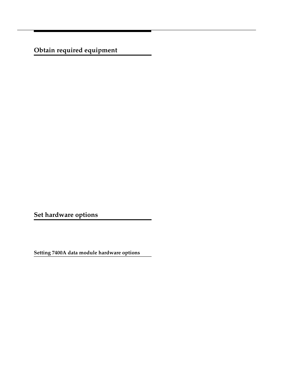 Obtain required equipment, Set hardware options, Setting 7400a data module hardware options | Avaya 555-233-116 User Manual | Page 50 / 246