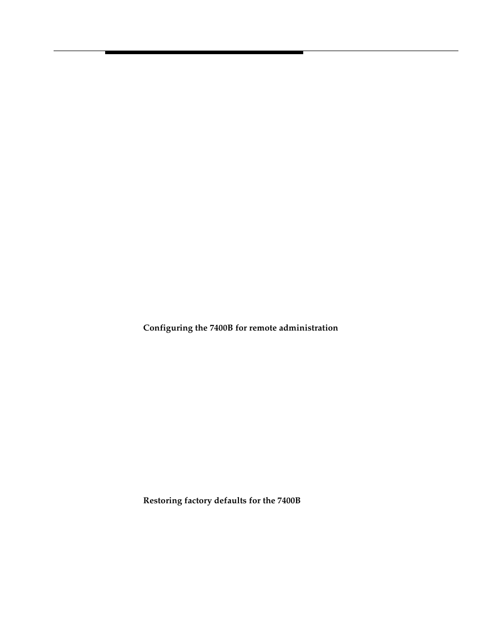 Configuring the 7400b for remote administration, Restoring factory defaults for the 7400b | Avaya 555-233-116 User Manual | Page 79 / 246