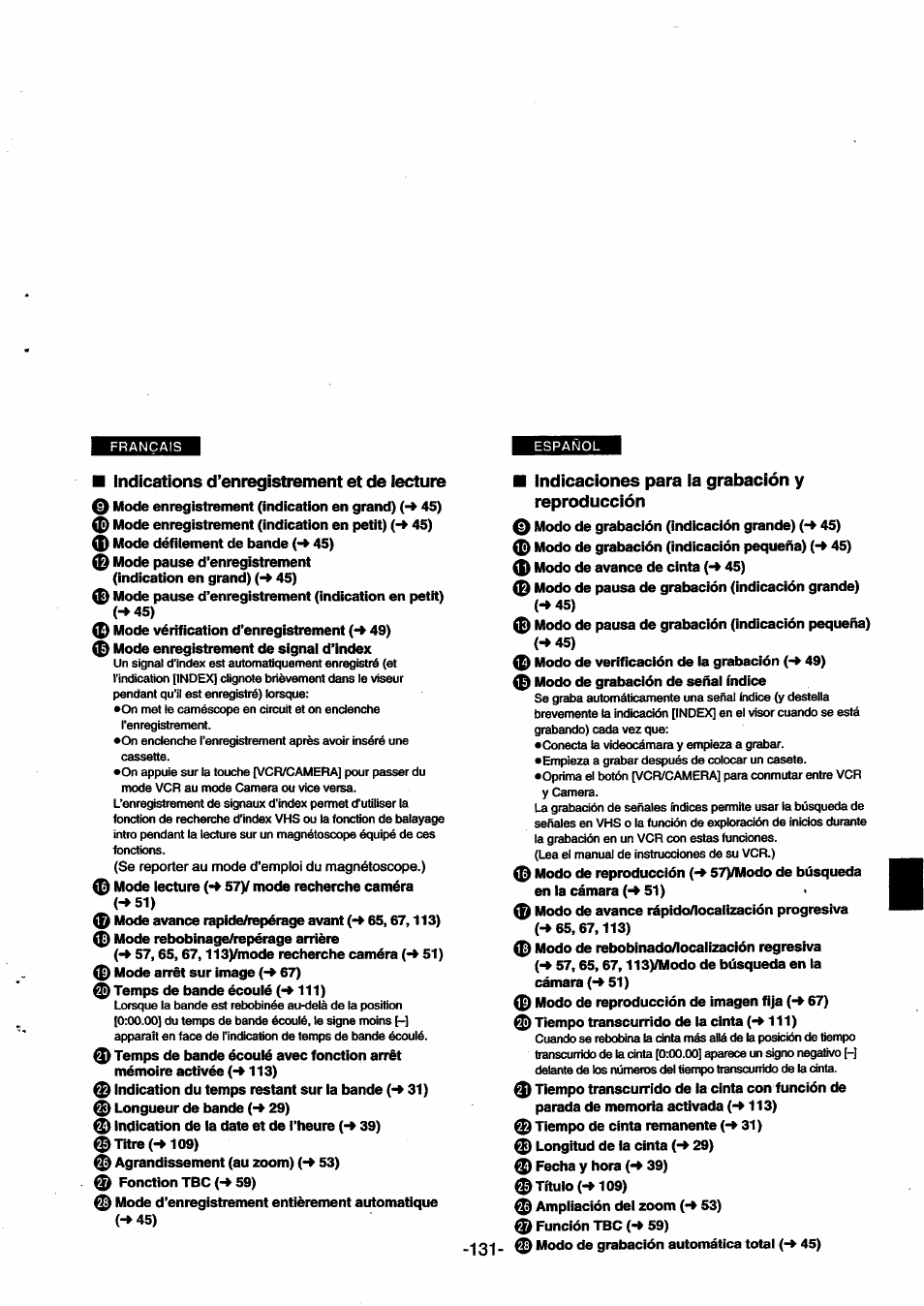 Indications d’enregistrement et de lecture, Indicaciones para ia grabación y reproducción | Panasonic NVSX30EG User Manual | Page 131 / 146