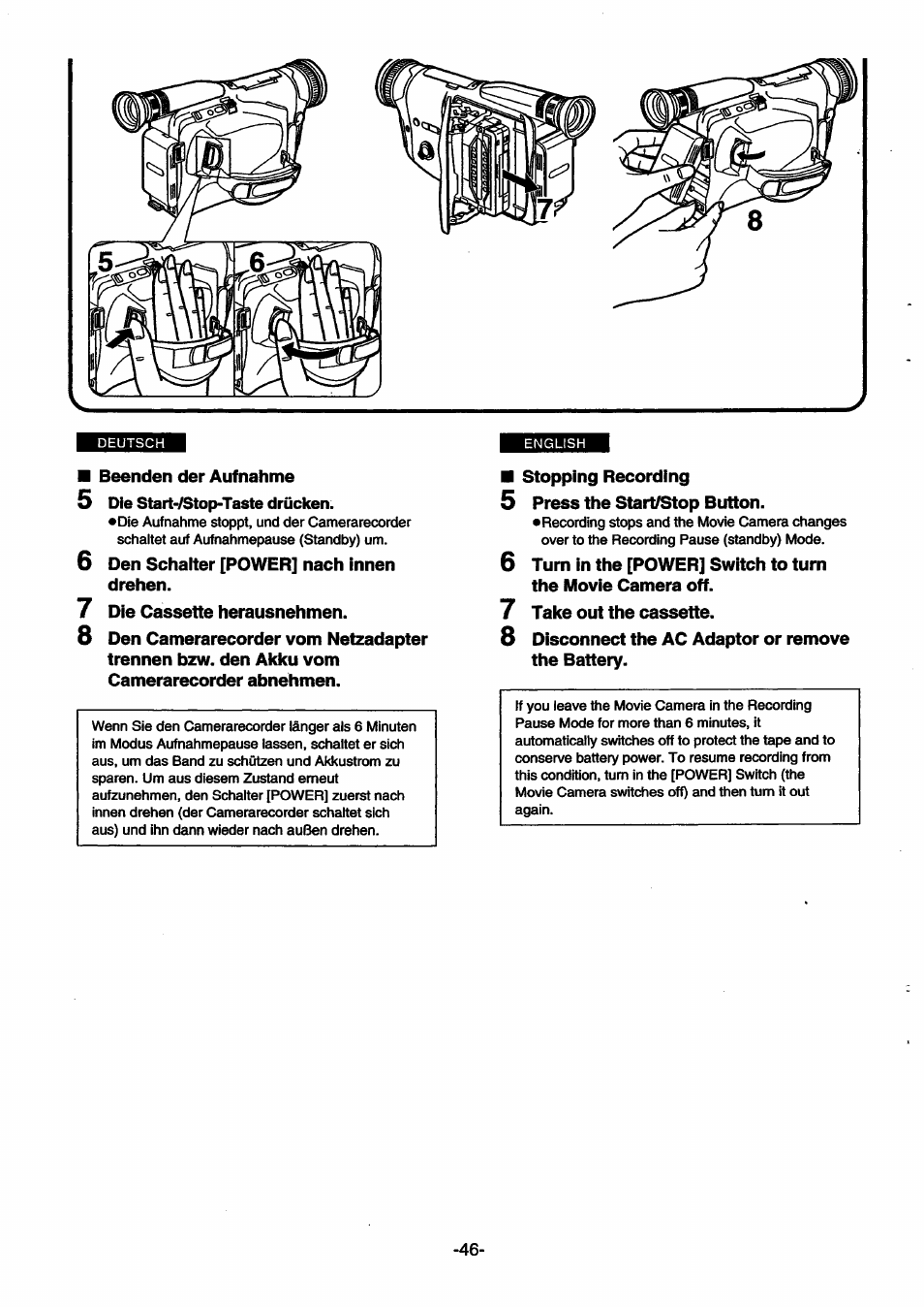 5 die start-zstop-taste drücken | Panasonic NVSX30EG User Manual | Page 46 / 146