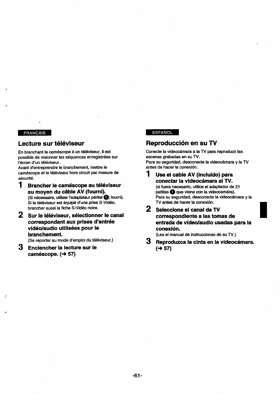 Lecture sur téléviseur, Reproducción en su tv | Panasonic NVSX30EG User Manual | Page 61 / 146