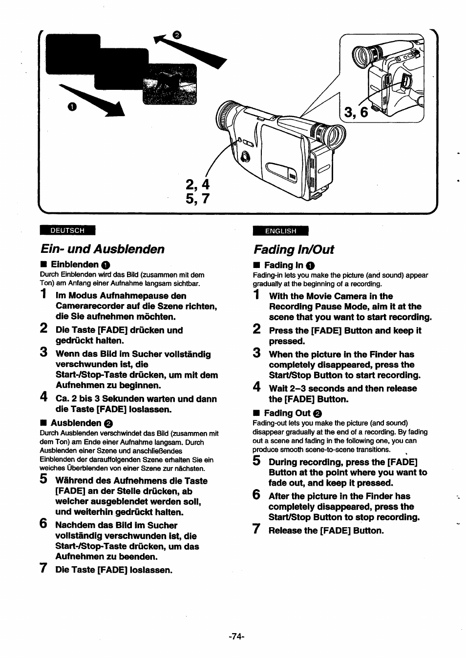 Ein- und ausbienden, Fading in/out, Ein- und ausblenden | Panasonic NVSX30EG User Manual | Page 74 / 146