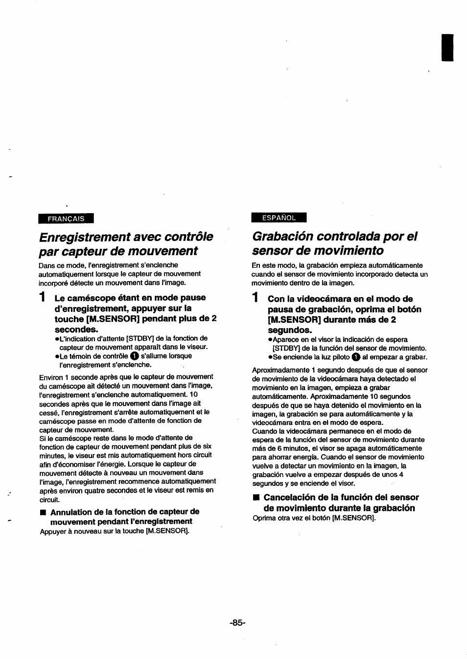 Grabación controlada por el sensor de movimiento | Panasonic NVSX30EG User Manual | Page 85 / 146