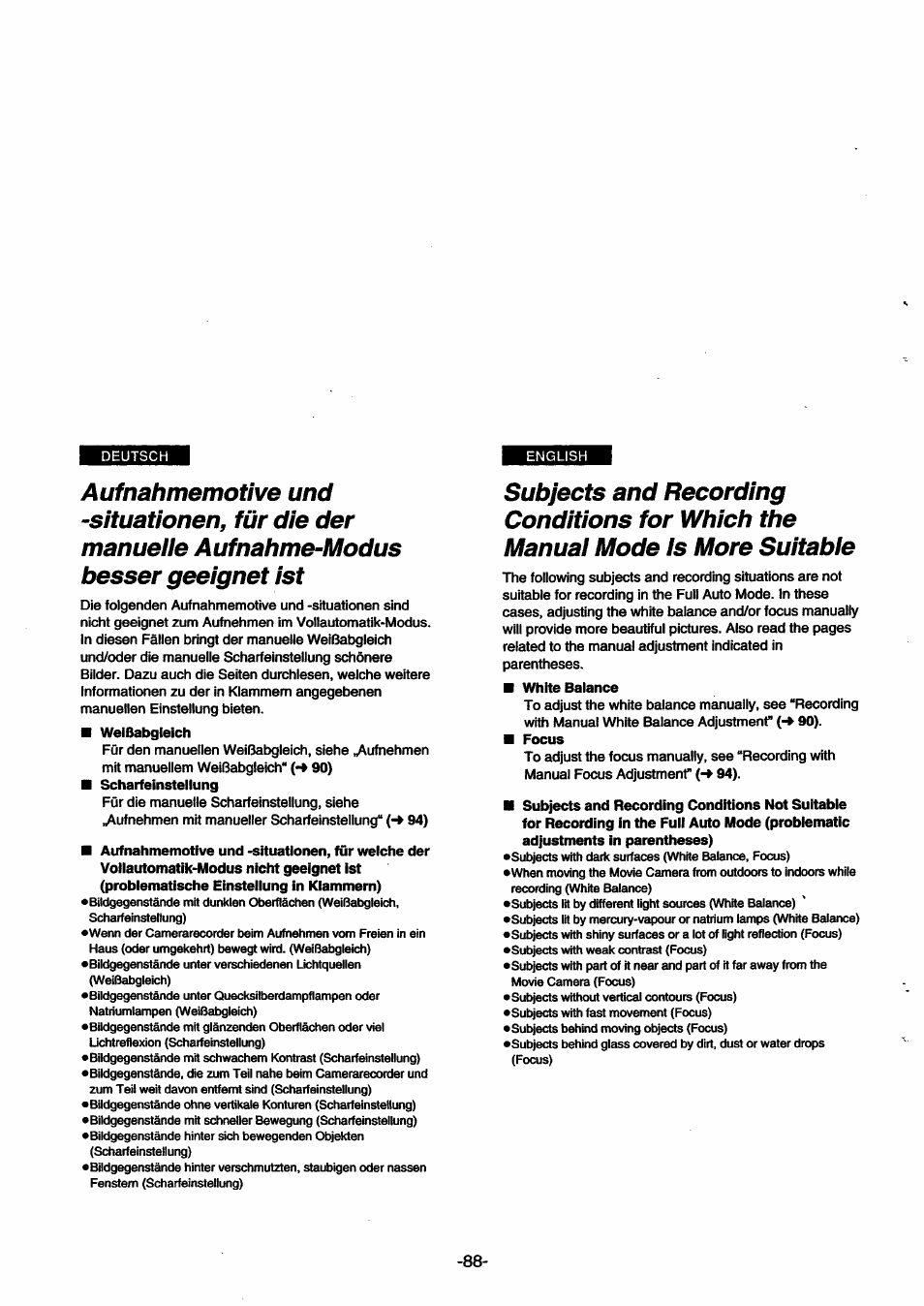 White balance | Panasonic NVSX30EG User Manual | Page 88 / 146