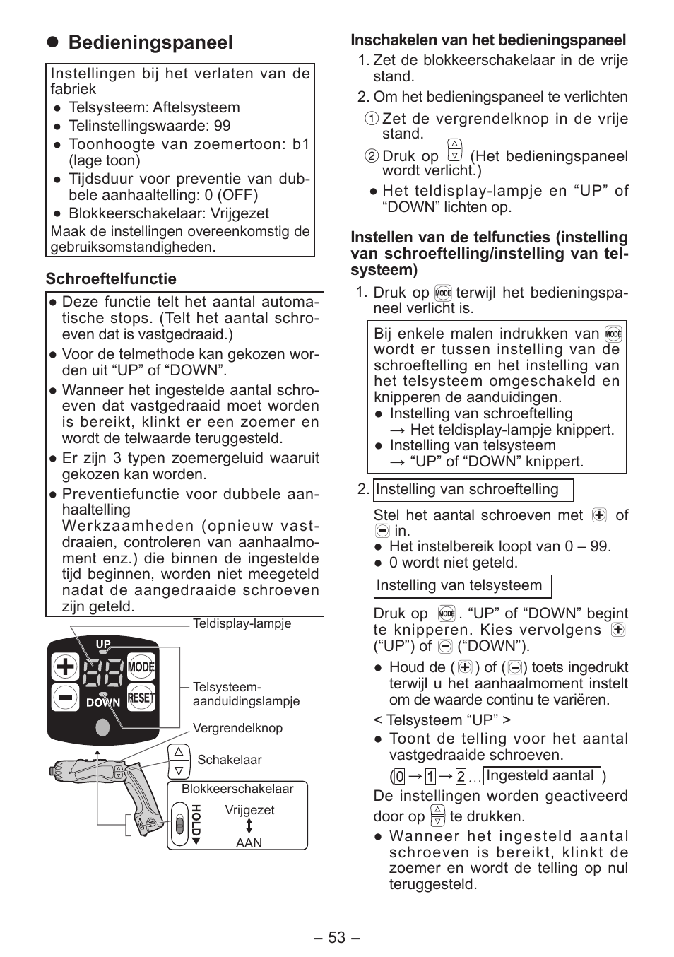 Bedieningspaneel | Panasonic EY7411 User Manual | Page 53 / 140