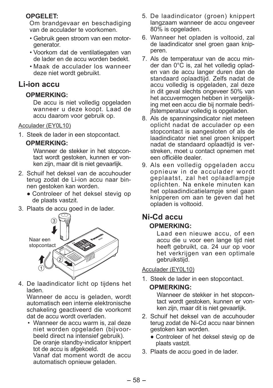 Li-ion accu, Ni-cd accu | Panasonic EY7411 User Manual | Page 58 / 140