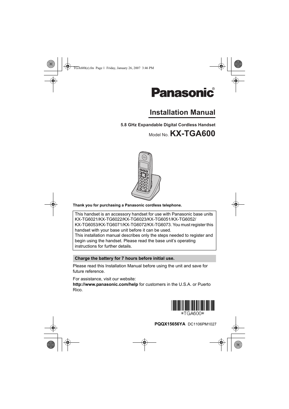 Panasonic KXTGA600 User Manual | 16 pages