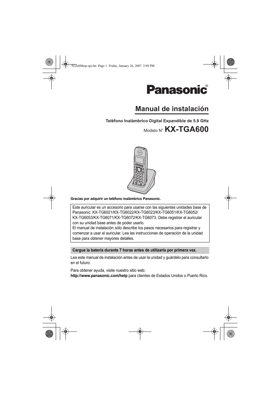 Kx-tga600, Manual de instalación | Panasonic KXTGA600 User Manual | Page 12 / 16