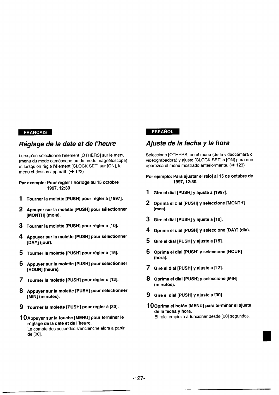 Réglage de la date et de l’heure, Ajuste de la fecha y la hora | Panasonic NVDS1EG User Manual | Page 127 / 180