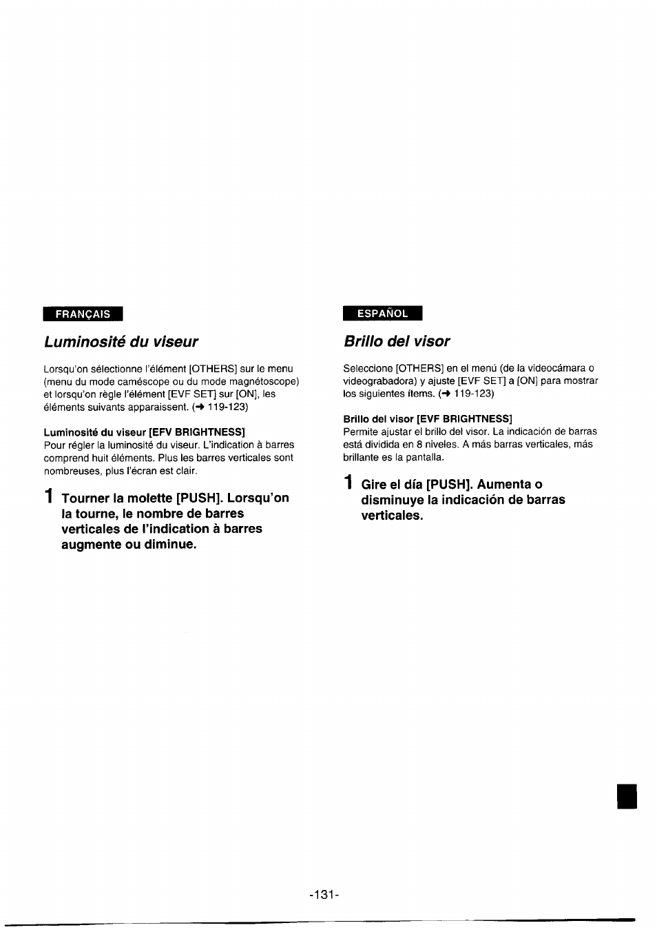 Luminosité du viseur, Briiio dei visor, Brillo del visor | Panasonic NVDS1EG User Manual | Page 131 / 180