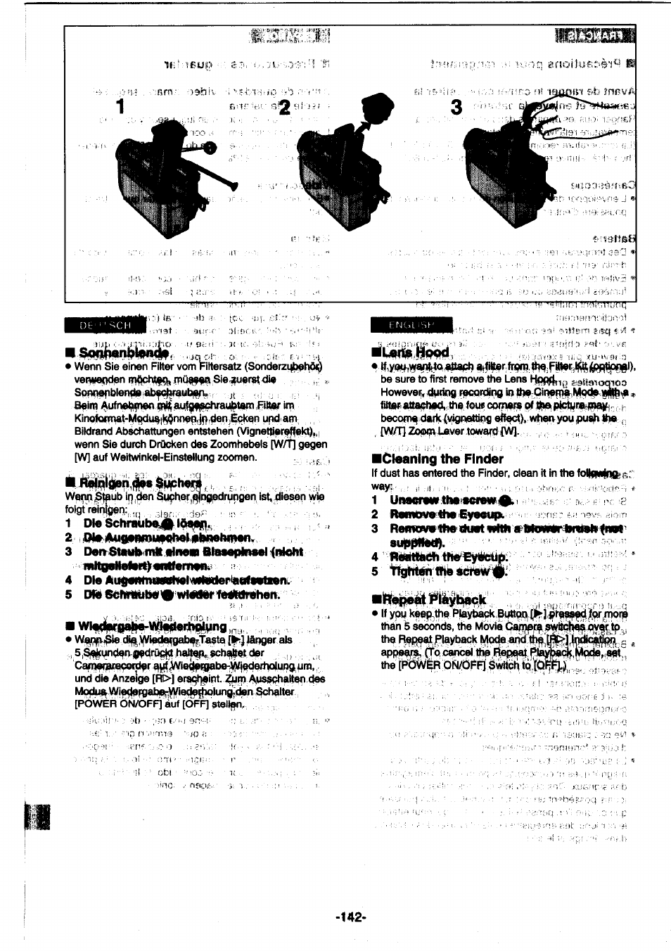 1 die schraub, 1 uneorawtlwiseiei, Cleaning the finder | 2 remt»fatha€yeeu|k. n | Panasonic NVDS1EG User Manual | Page 142 / 180