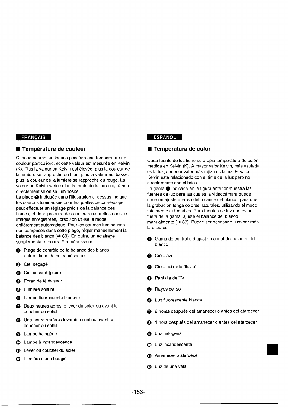 Température de couleur, Temperatura de color, Température de la couleur | Panasonic NVDS1EG User Manual | Page 153 / 180