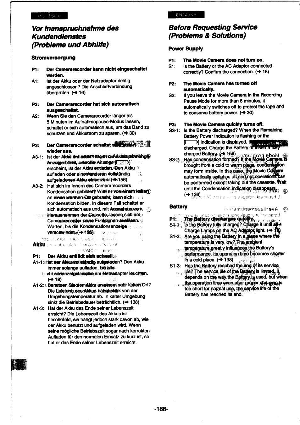 Before requesting service (problems & solutions) | Panasonic NVDS1EG User Manual | Page 168 / 180