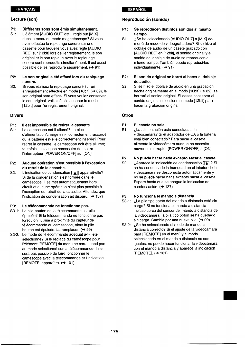 Reproducción (sonido), Divers | Panasonic NVDS1EG User Manual | Page 175 / 180