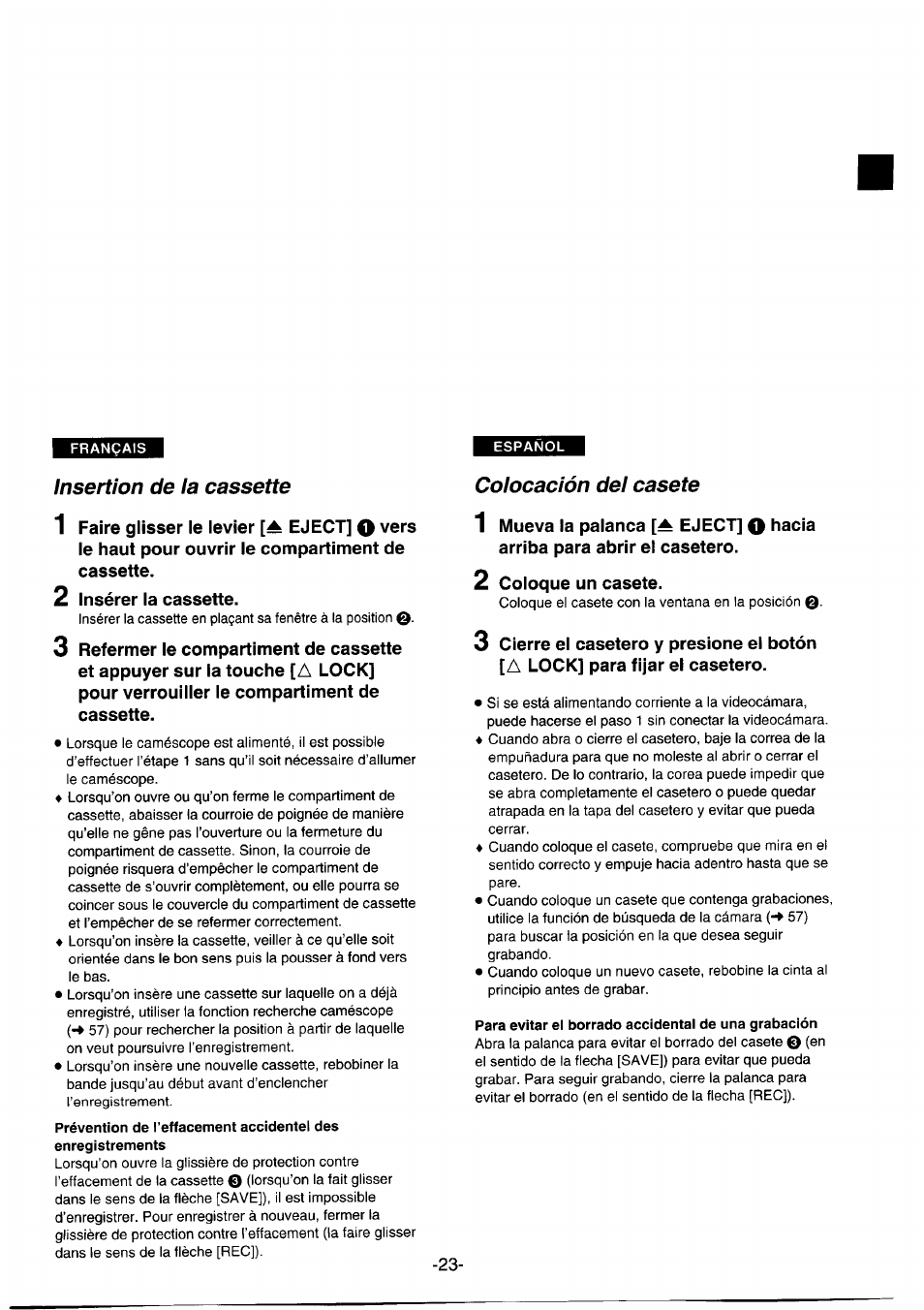 Insertion de ia cassette, Coiocación dei casete, Einsetzen der cassette | Colocación del casete | Panasonic NVDS1EG User Manual | Page 23 / 180