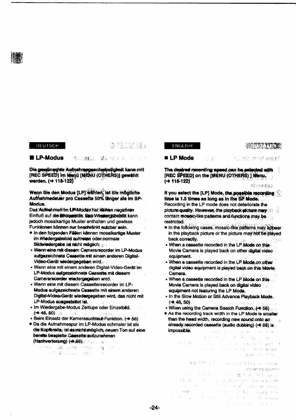 Lp-modus, Iis^ri»), Lp mode | Panasonic NVDS1EG User Manual | Page 24 / 180