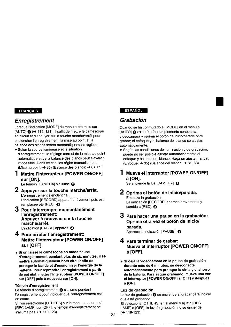 Enregistrement, Grabación | Panasonic NVDS1EG User Manual | Page 31 / 180