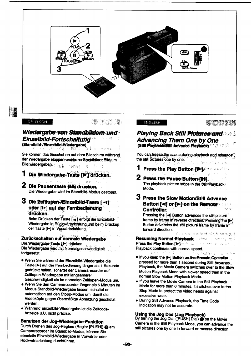 1 press the play button pp, 2 prsm the pause button iii | Panasonic NVDS1EG User Manual | Page 50 / 180