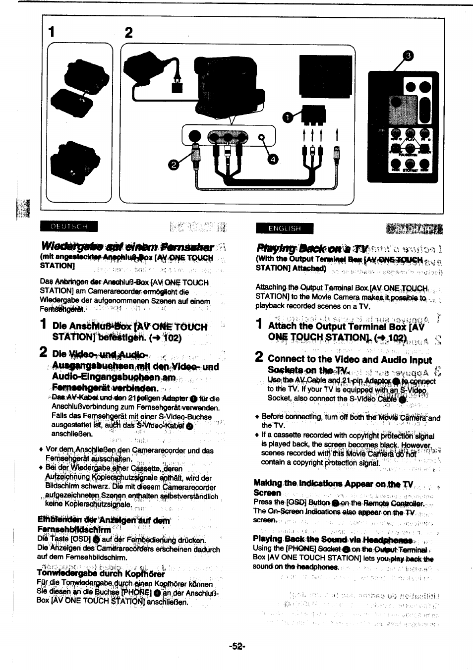 Fetpsehgarätverbhicien, Àttf№h the output terminai box [alif, Connect to the video and audio input | Panasonic NVDS1EG User Manual | Page 52 / 180