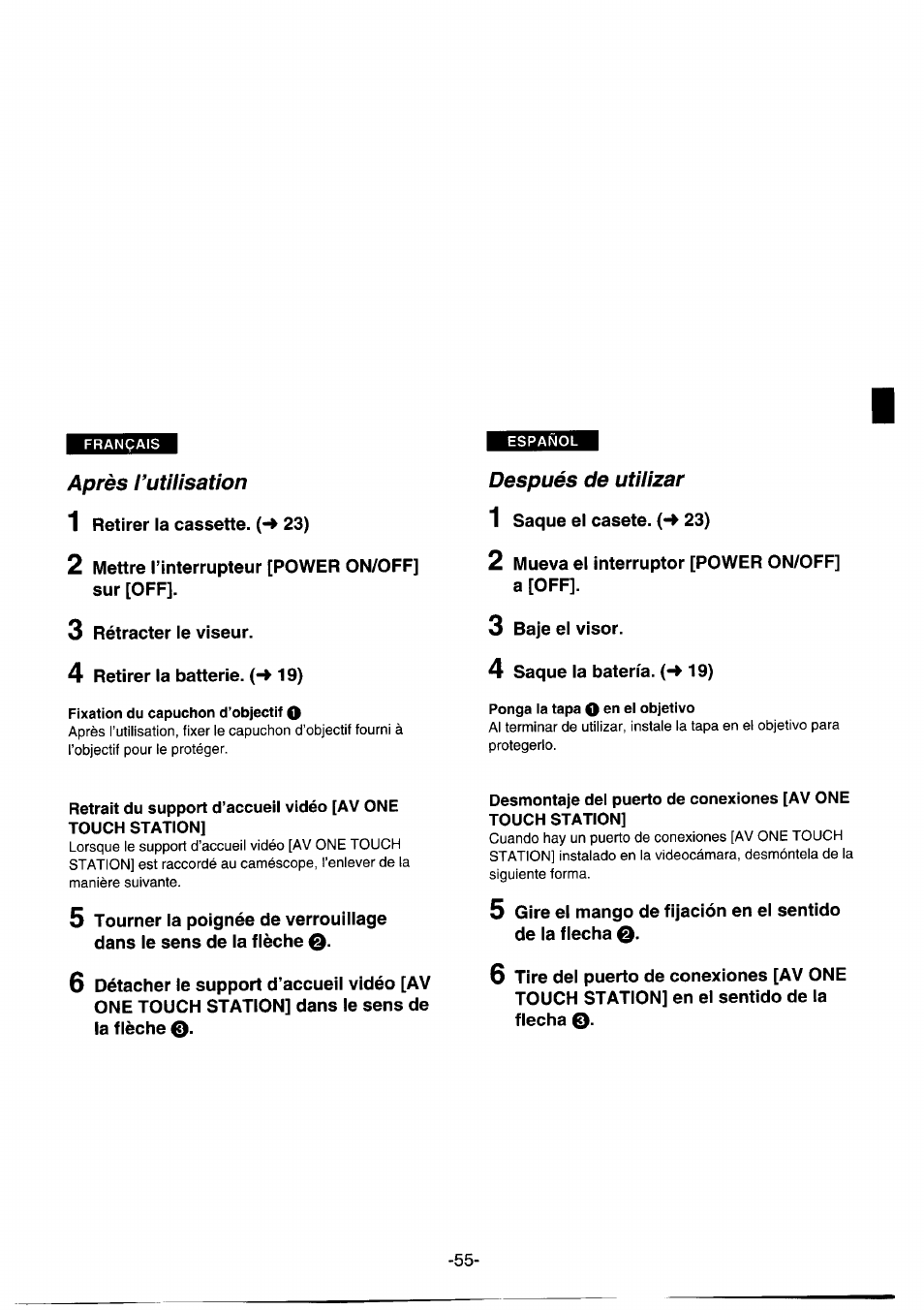 Après i’utuisation, Después de utilizar, Après l’utilisation | Après i’utuisation después de utilizar | Panasonic NVDS1EG User Manual | Page 55 / 180