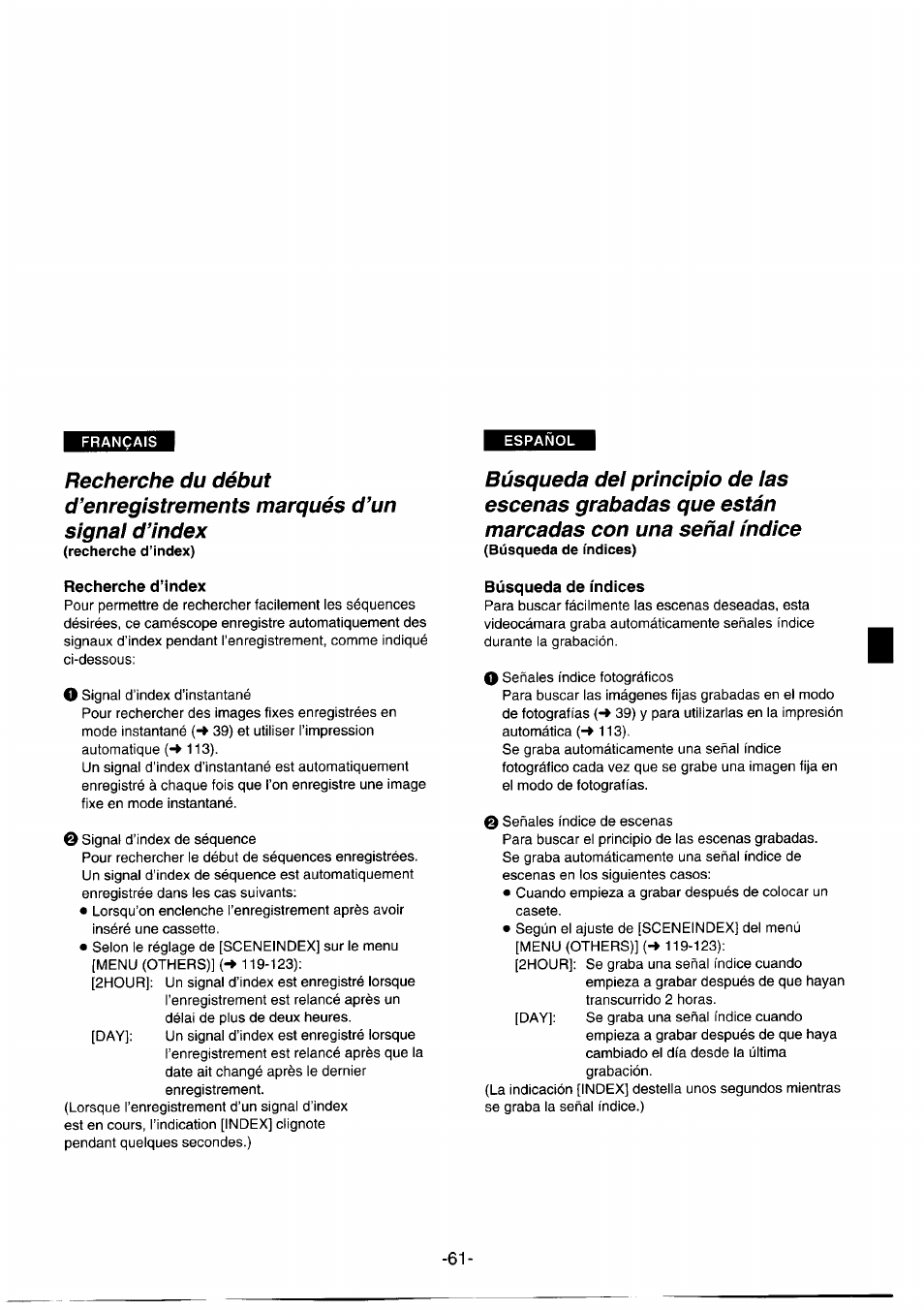 Recherche d’index, Búsqueda de índices, Búsqueda de índices) | Panasonic NVDS1EG User Manual | Page 61 / 180