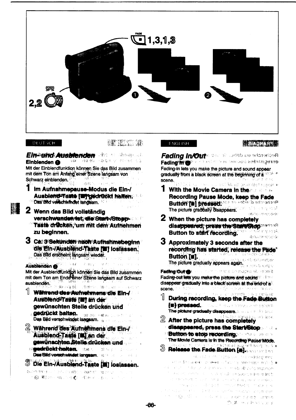 T détti töh ärif ânfah^ièinéf^éne tebgsam, Fading ln/0ut, Einbtenden | S èie èlnn/ilus»ÿf)^i^^ {il] ioslassen | Panasonic NVDS1EG User Manual | Page 66 / 180