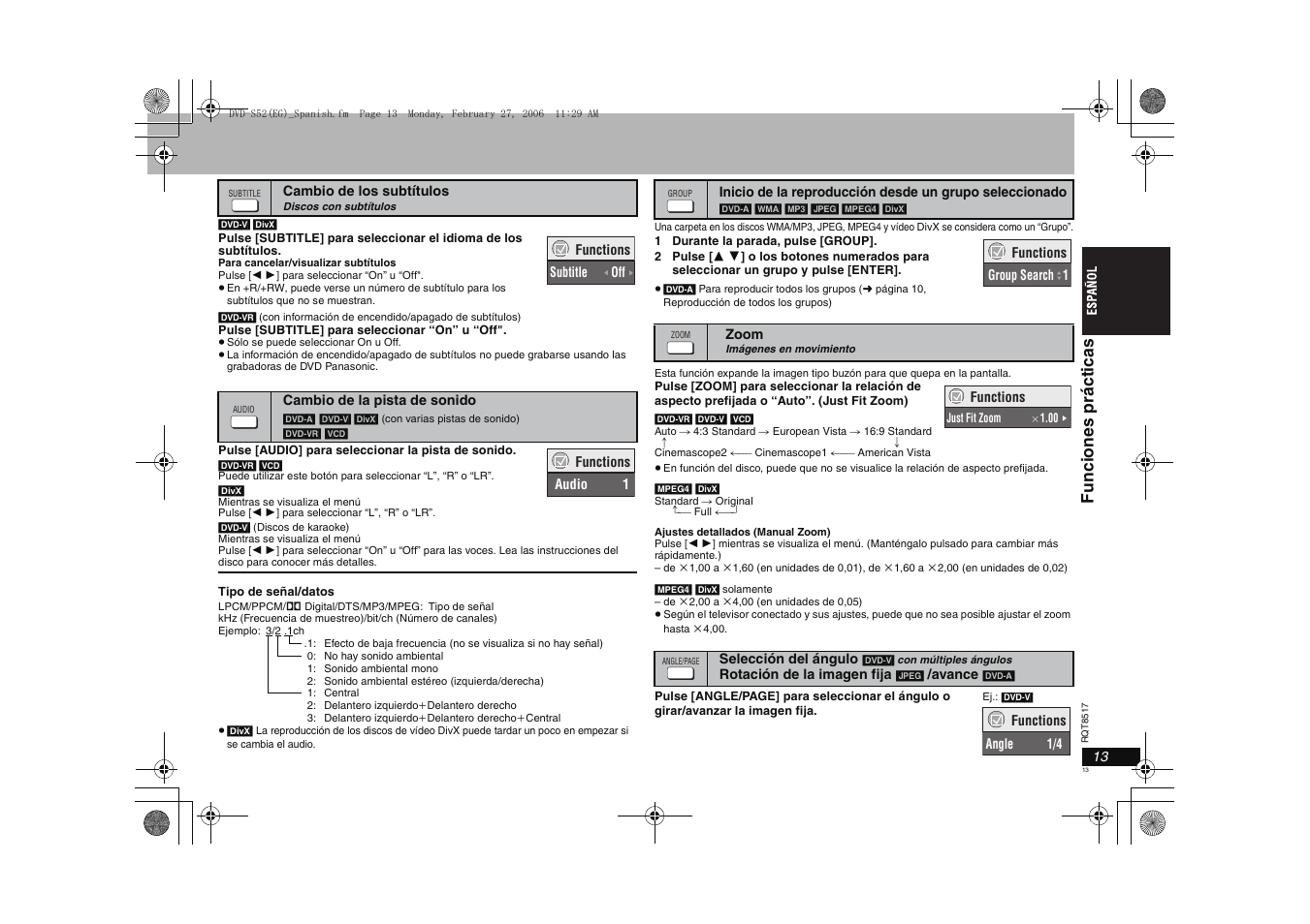 Funci ones práct icas | Panasonic DVDS52 User Manual | Page 13 / 88