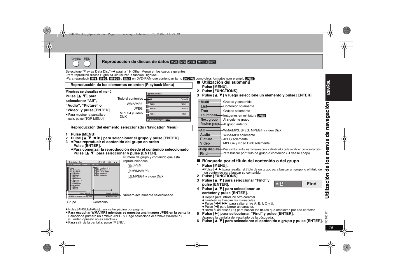 Find | Panasonic DVDS52 User Manual | Page 15 / 88