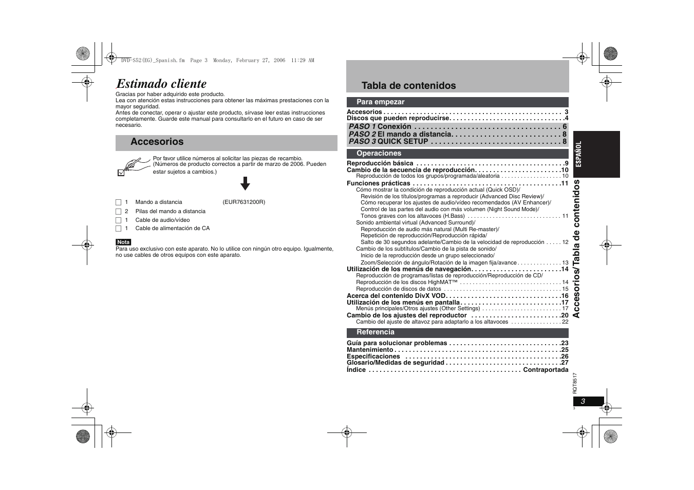 Panasonic DVDS52 User Manual | Page 3 / 88