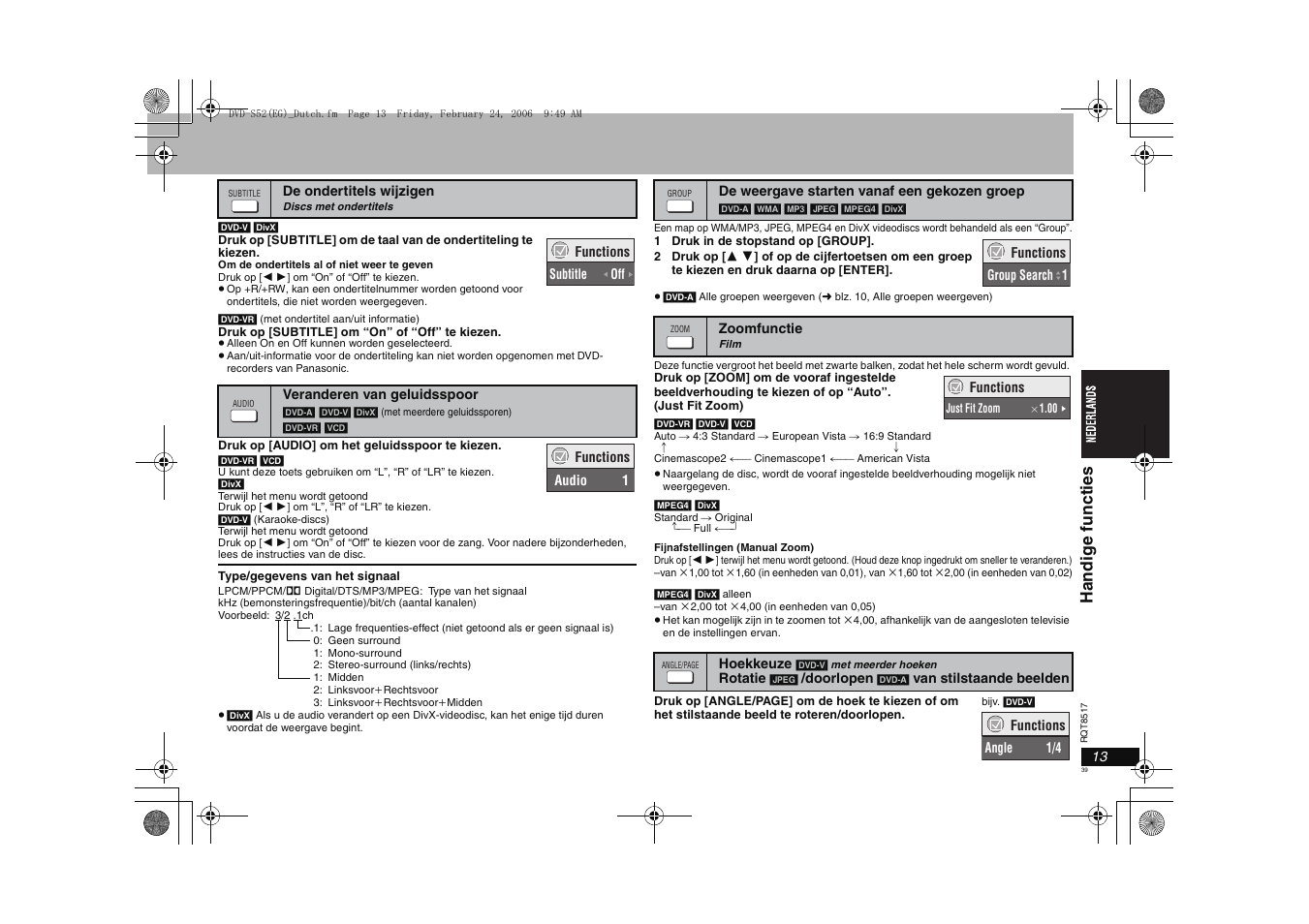 Handi g e funct ie s | Panasonic DVDS52 User Manual | Page 39 / 88