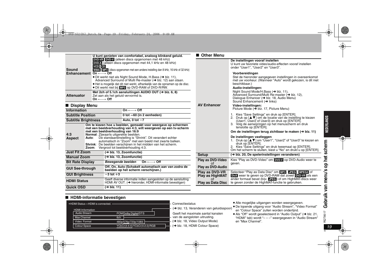 Gebr ui k v an m en u ’s o p het s che rm | Panasonic DVDS52 User Manual | Page 45 / 88