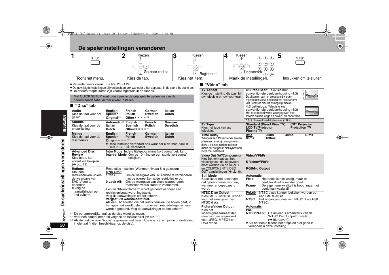 De spelerinstellingen veranderen | Panasonic DVDS52 User Manual | Page 46 / 88