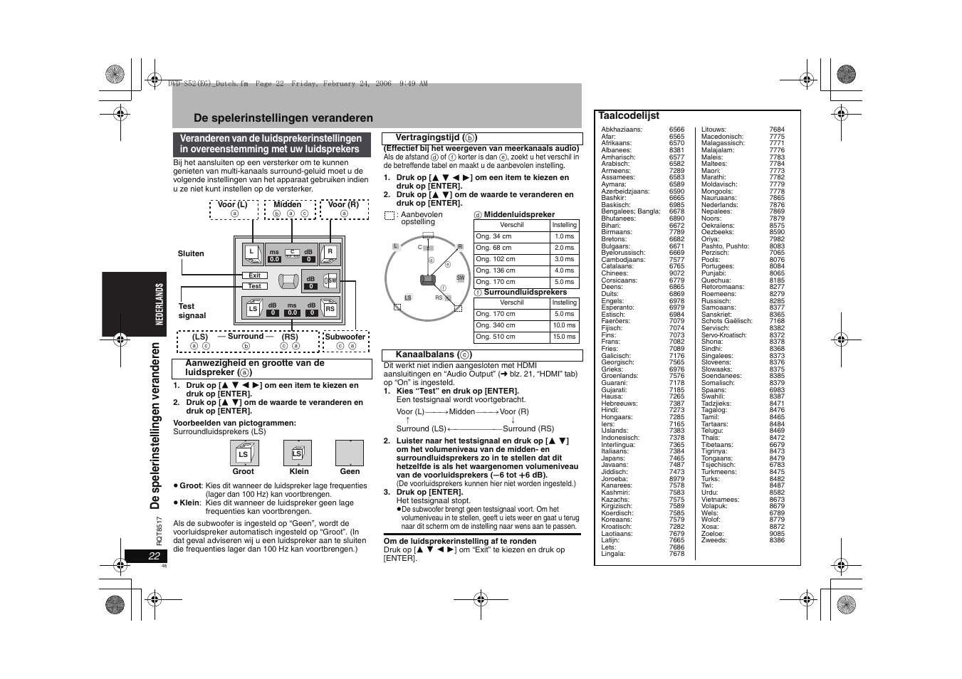 De spelerinstellingen veranderen, Taalcodelijst | Panasonic DVDS52 User Manual | Page 48 / 88