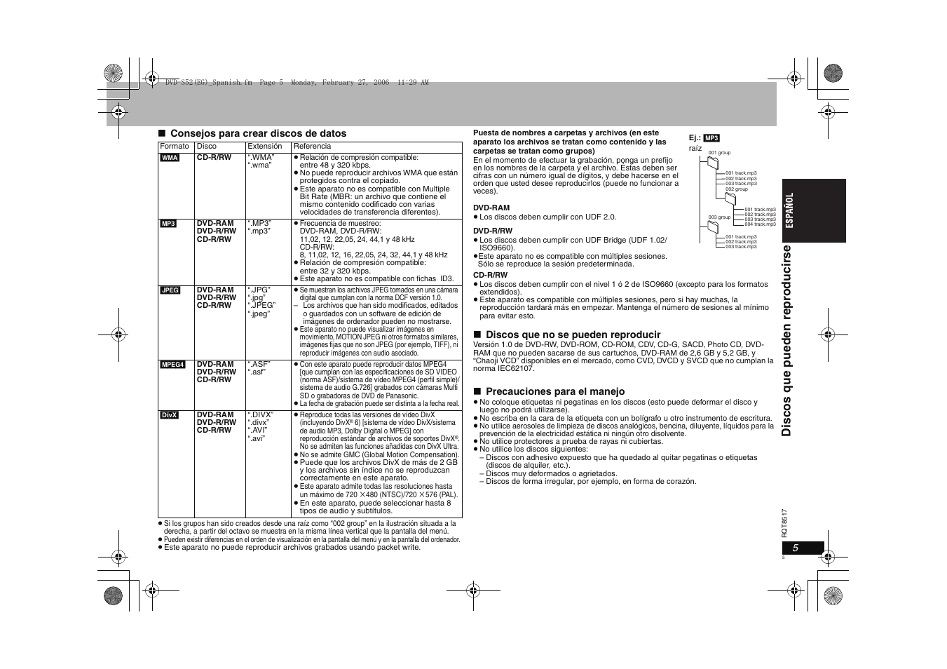 Dis cos que pueden re pr oduci rs e | Panasonic DVDS52 User Manual | Page 5 / 88