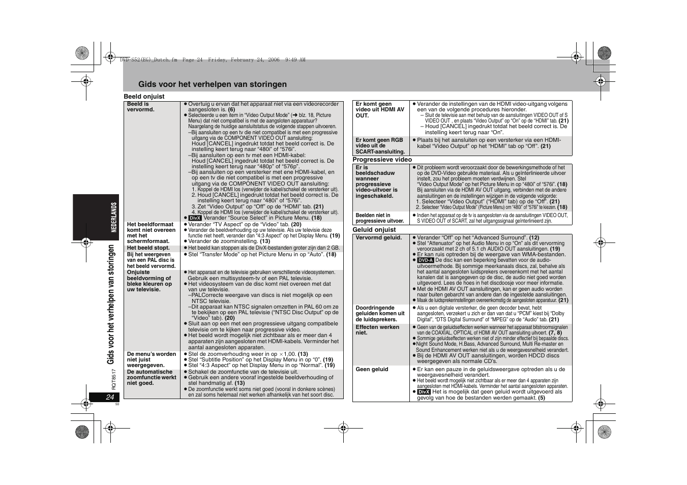 Gids v oo r he t ver he lp en v an sto rin gen | Panasonic DVDS52 User Manual | Page 50 / 88