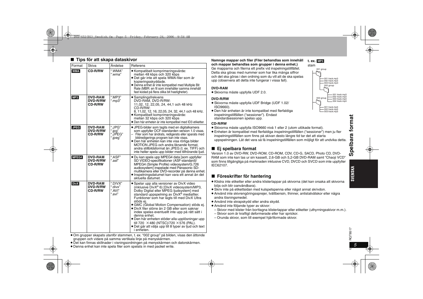 Spel bara f o rm at | Panasonic DVDS52 User Manual | Page 57 / 88