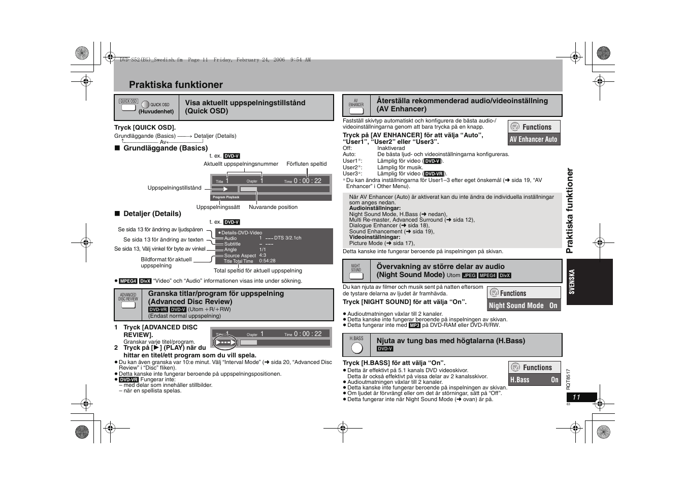 Praktiska funktioner, Pra k ti ska funkt ione r | Panasonic DVDS52 User Manual | Page 63 / 88