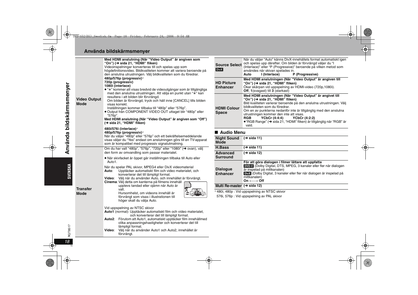 An v ända bil dskärmsmen y er, Använda bildskärmsmenyer | Panasonic DVDS52 User Manual | Page 70 / 88