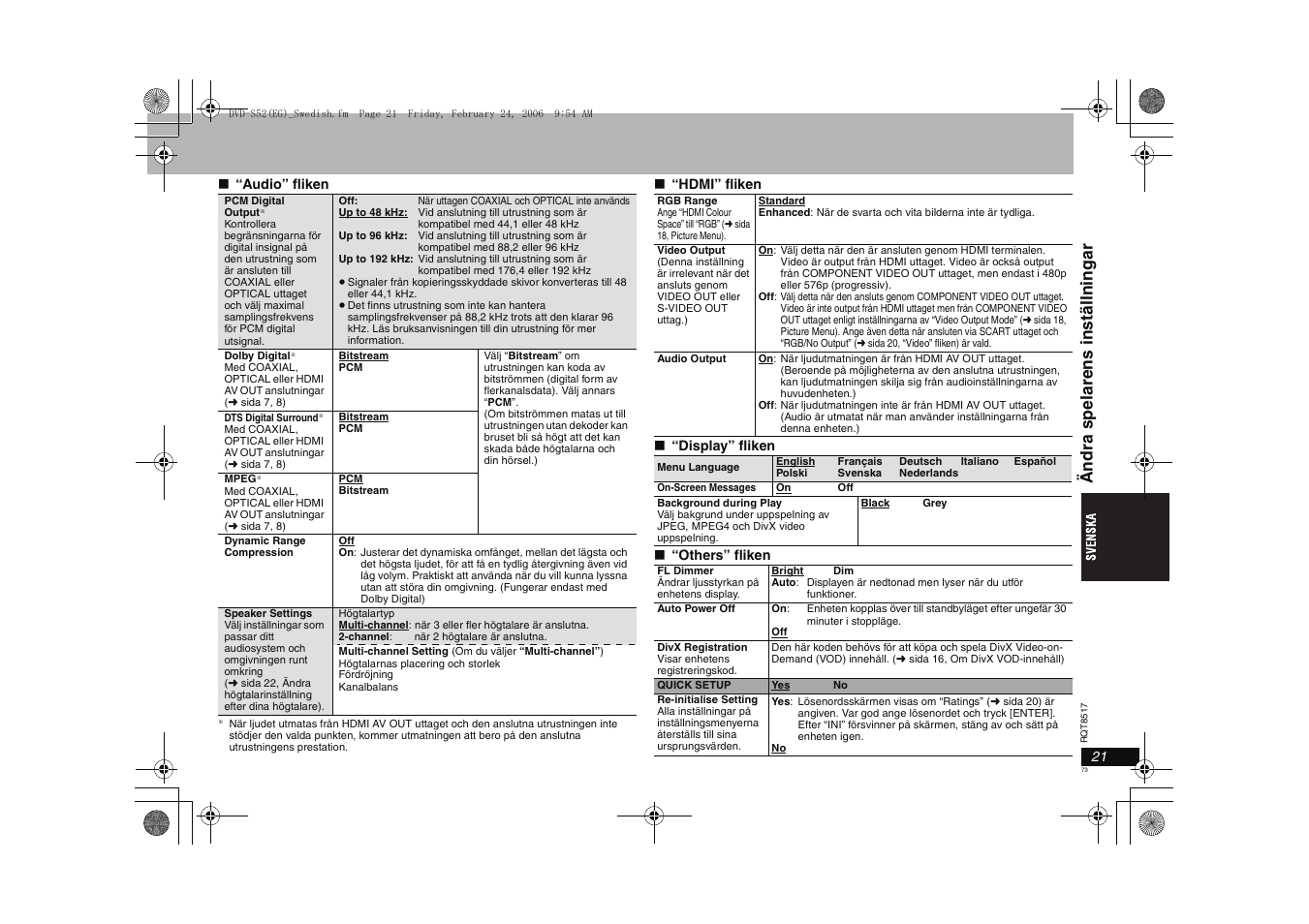 Ändr a spel are ns i nstä ll n ingar | Panasonic DVDS52 User Manual | Page 73 / 88