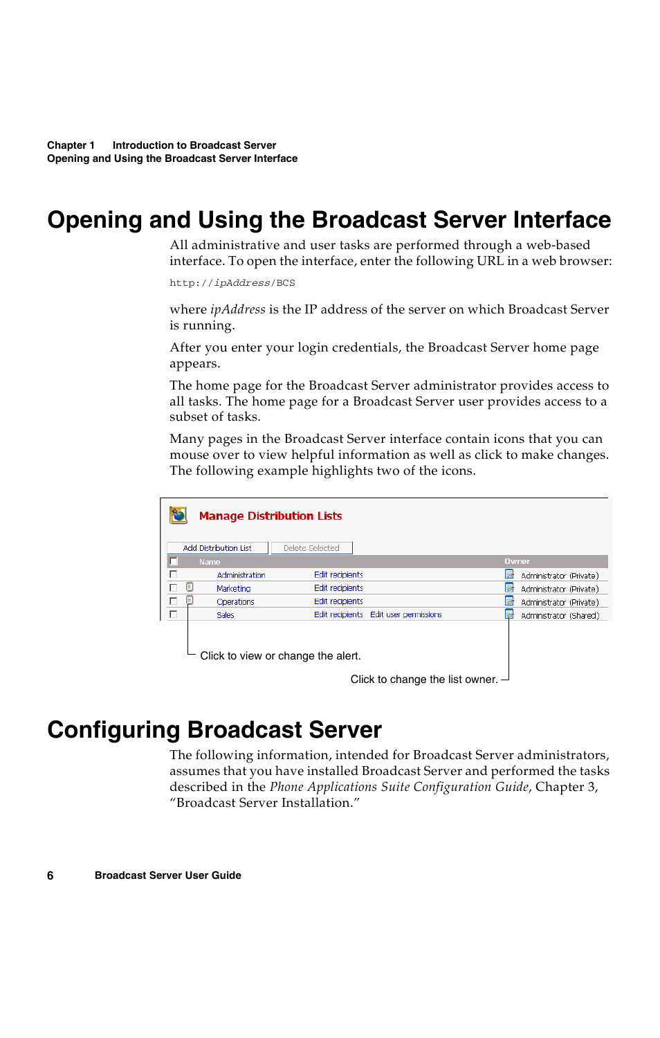 Opening and using the broadcast server interface, Configuring broadcast server | Avaya 16-300272 User Manual | Page 14 / 82