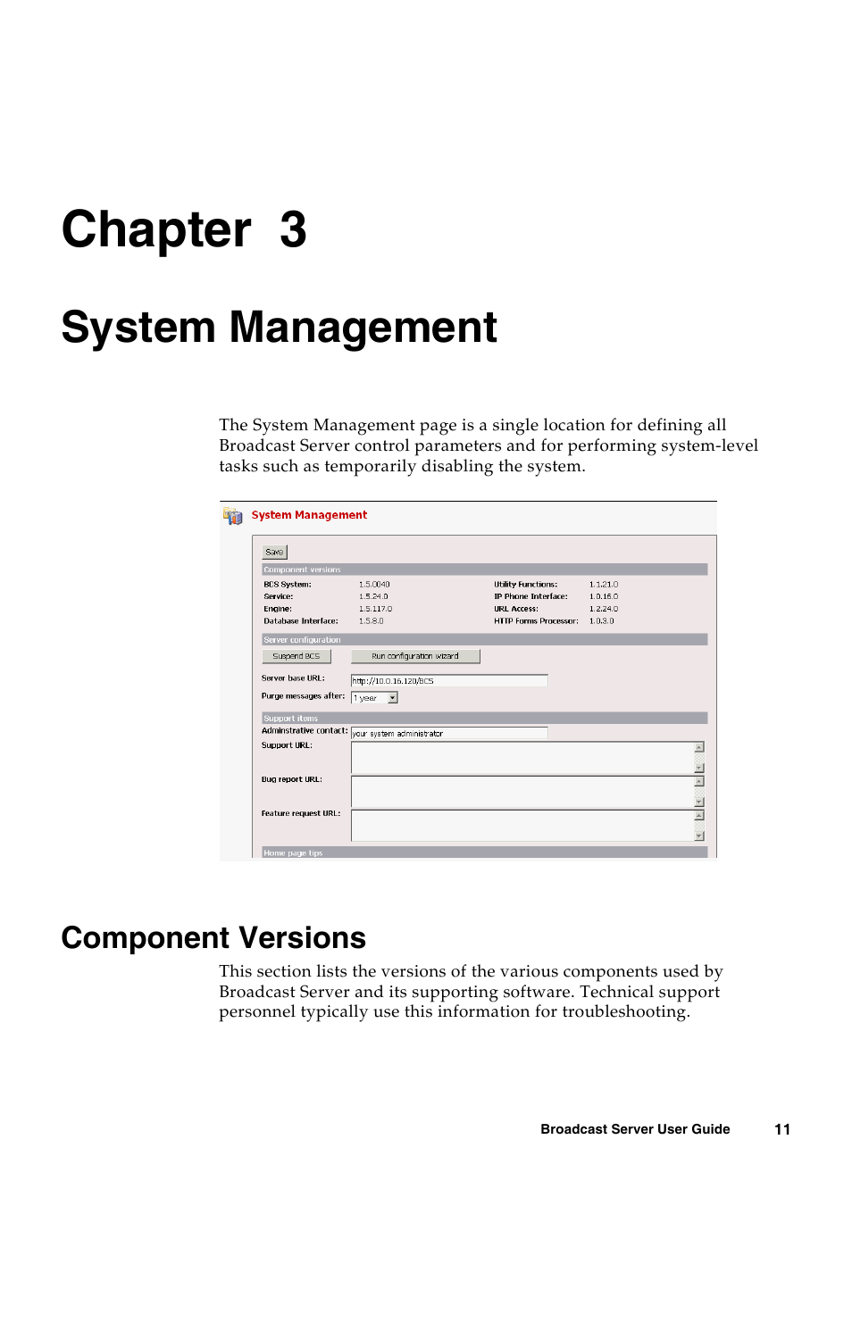 System management, Component versions, C h a p t e r | Chapter 3 | Avaya 16-300272 User Manual | Page 19 / 82