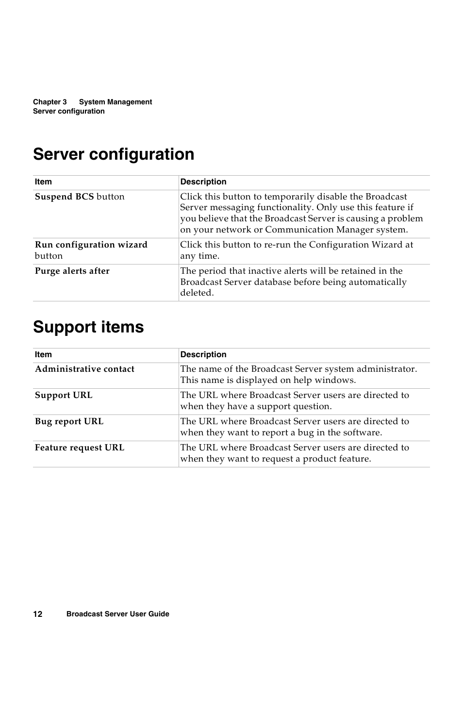 Server configuration, Support items, Server configuration support items | Avaya 16-300272 User Manual | Page 20 / 82