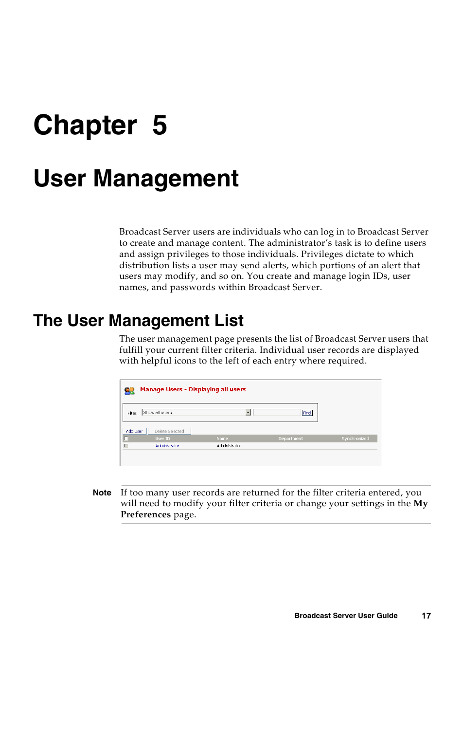 User management, The user management list, C h a p t e r | Chapter 5 | Avaya 16-300272 User Manual | Page 25 / 82