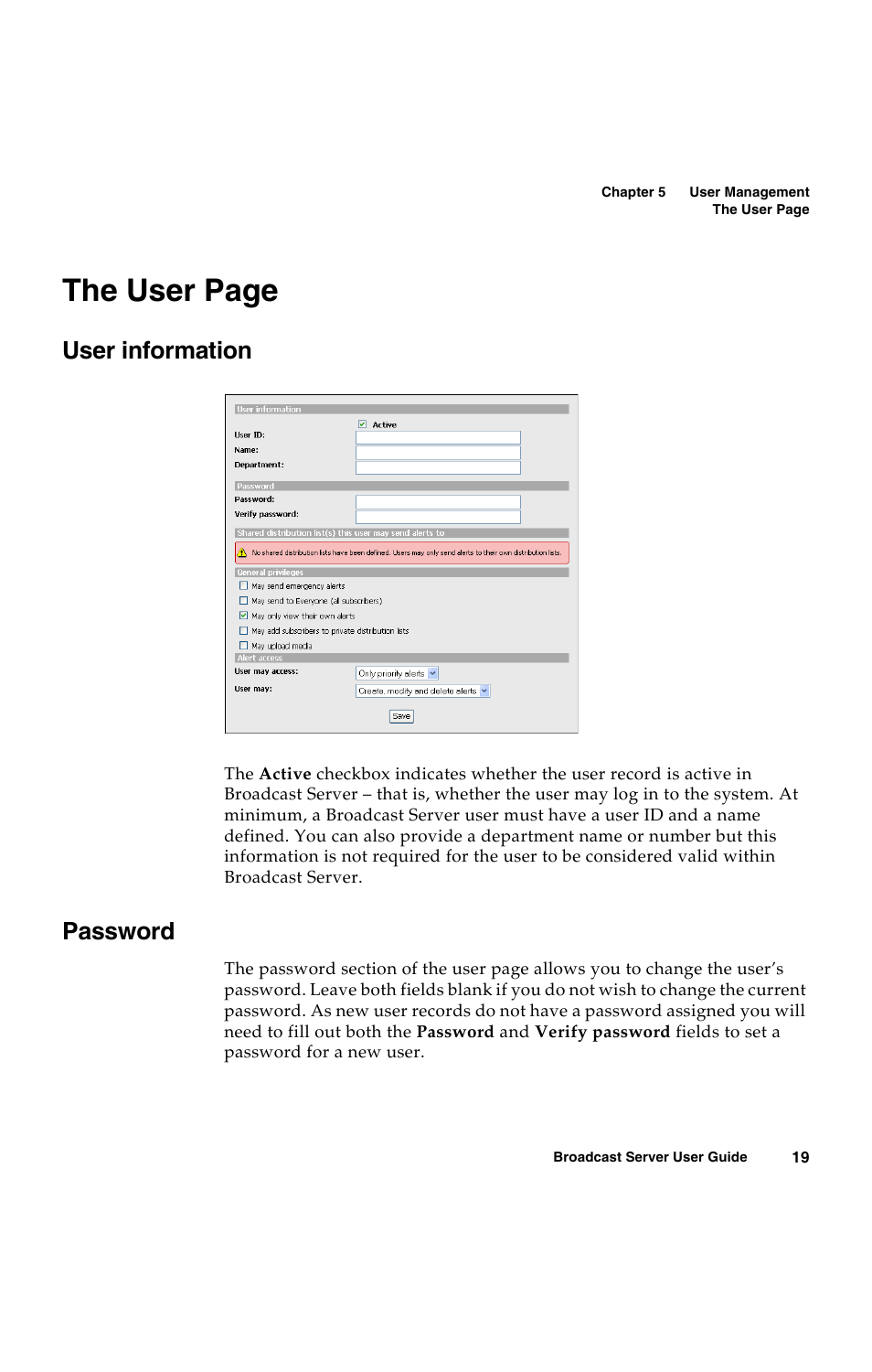 User information, Password, The user page | Avaya 16-300272 User Manual | Page 27 / 82