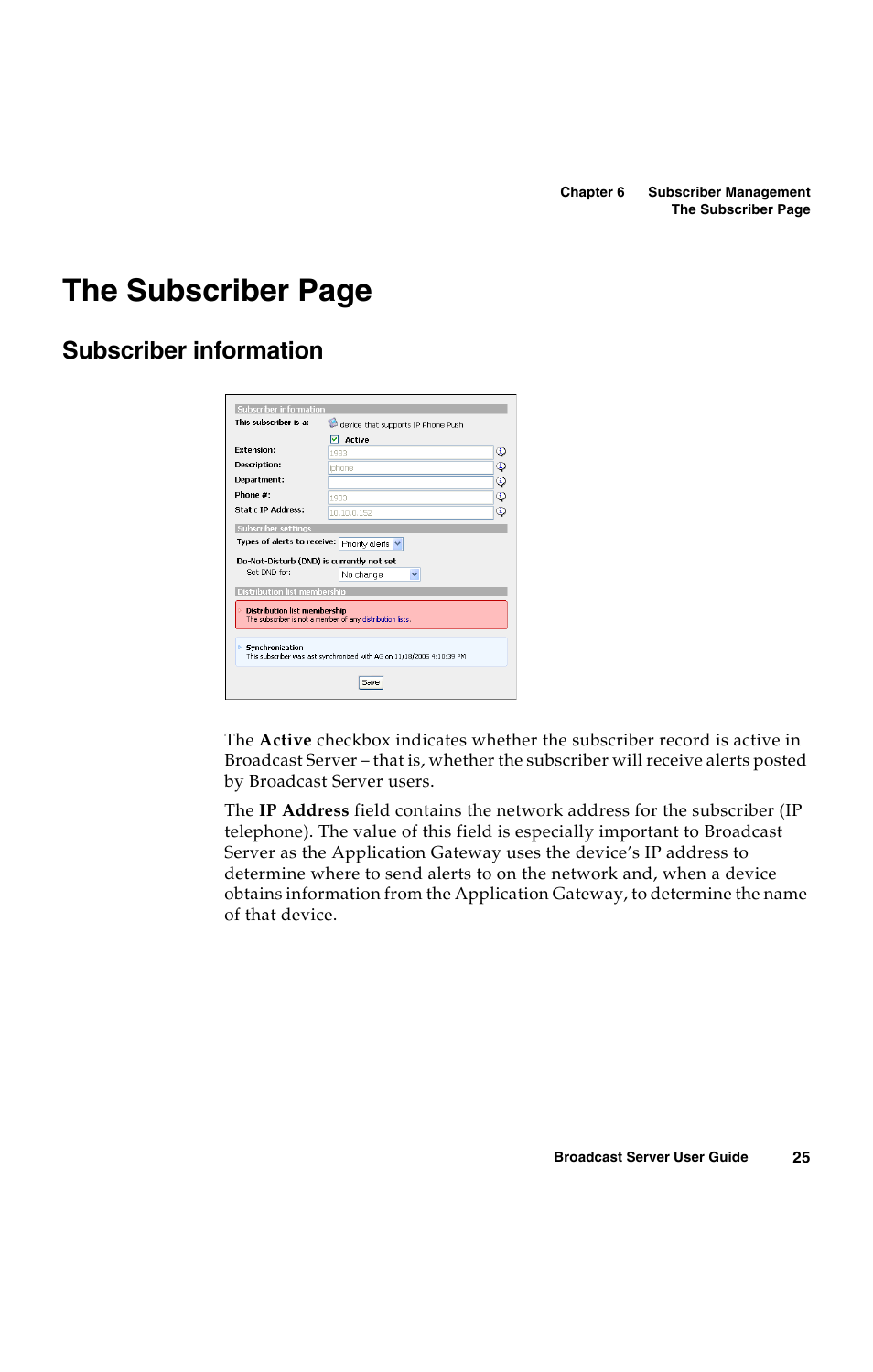 Subscriber information, The subscriber page | Avaya 16-300272 User Manual | Page 33 / 82