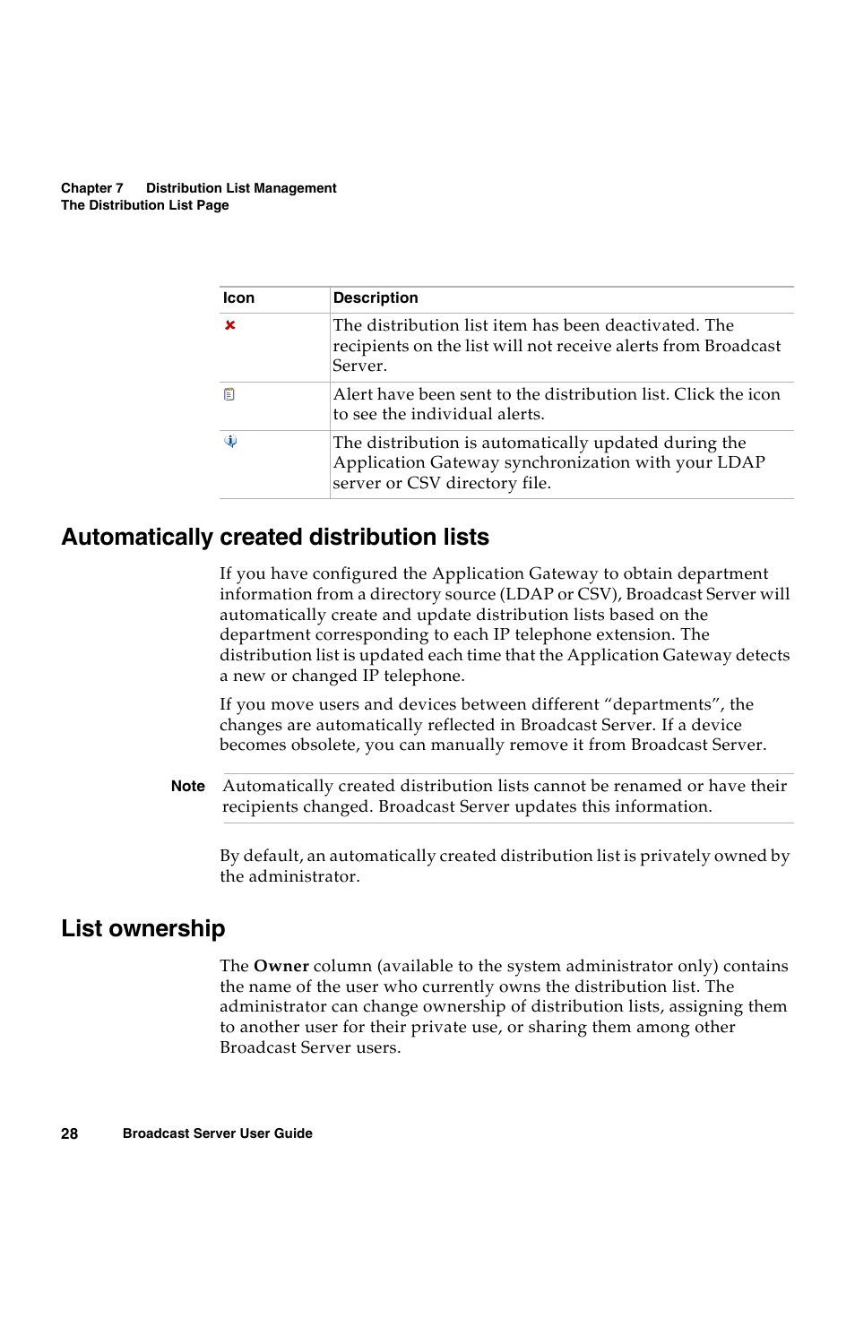 Automatically created distribution lists, List ownership | Avaya 16-300272 User Manual | Page 36 / 82